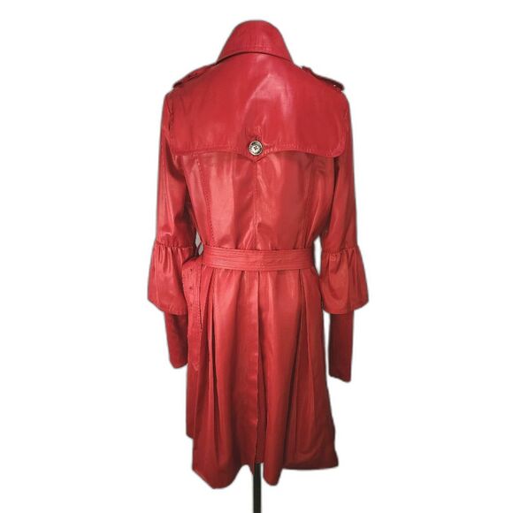 Vintage Rufuete Red Italian Trench Coat with ruffled sleeves size 50 - Picture 2 of 12